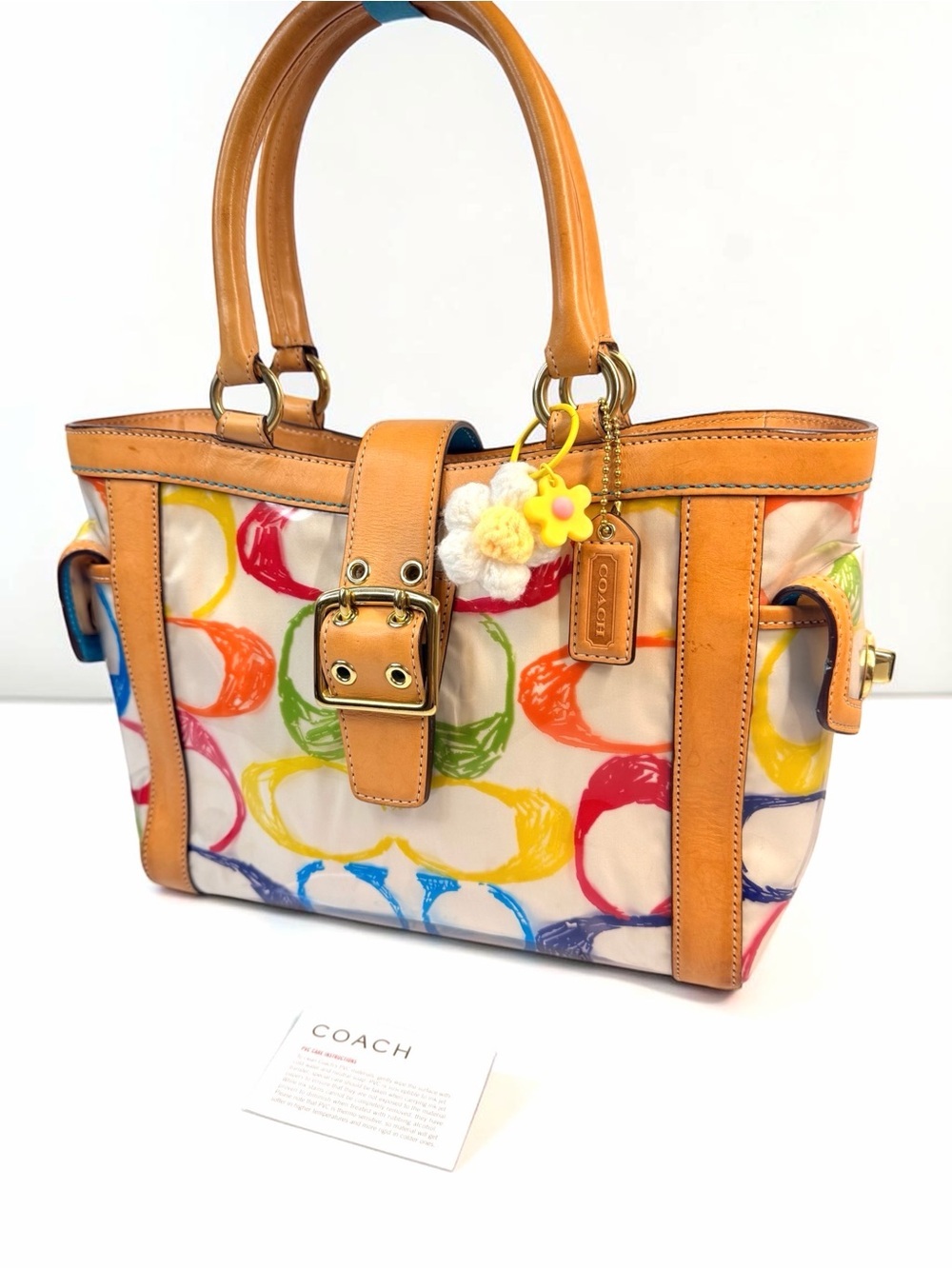 🌈 Coach Scribble Multicolor Signature Boxy Tote 2152 – Limited Edition + Charm - Picture 4 of 11
